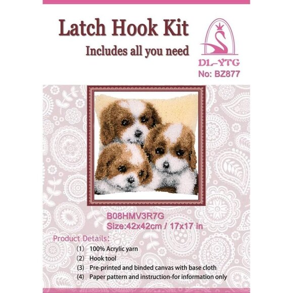 Latch Hook Kit DIY 3 Puppy Pattern Arts And Crafts Needlework 17" x 17" Dogs - Picture 3 of 10